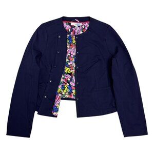 BODEN Floral Lined Business Casual Navy Blue Blazer Jacket Womens 16R